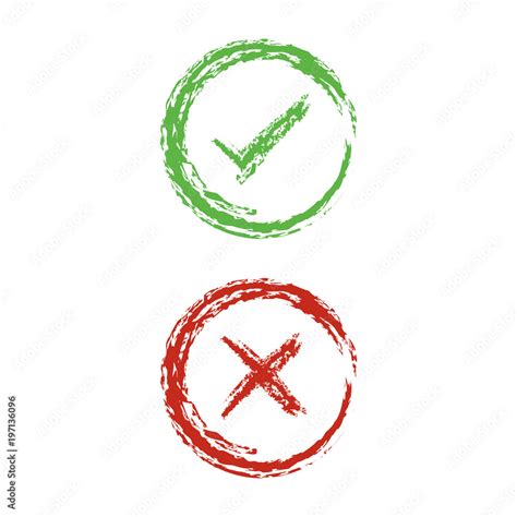 Brush Green Check Mark And Red X Mark Right And Wrong Vector