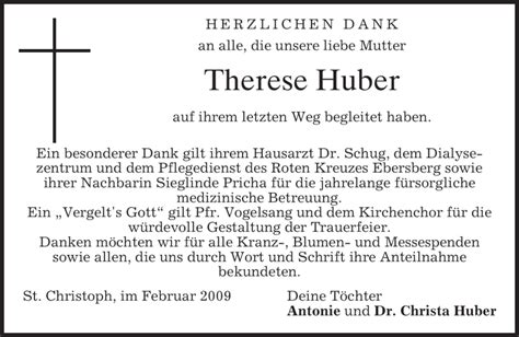 Traueranzeigen Von Therese Huber Trauer Merkur De