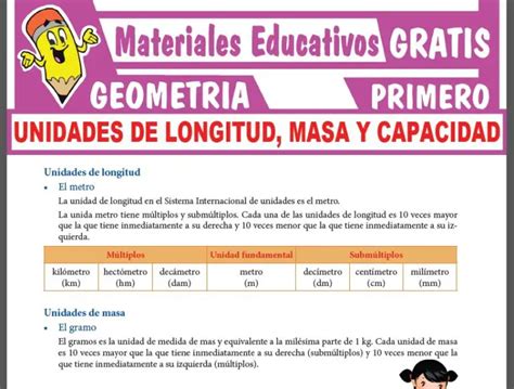 Unidades De Longitud Masa Y Capacidad Para Primer Grado