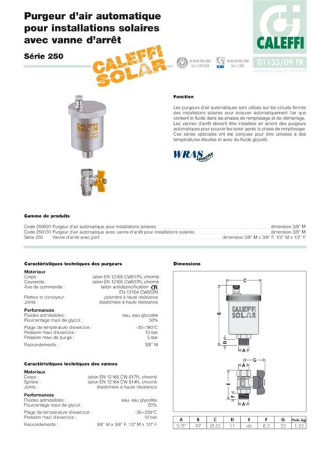 Purgeur D Air Automatique Pour Installations Solaires Avec Caleffi