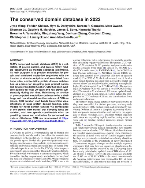 PDF The Conserved Domain Database In 2023