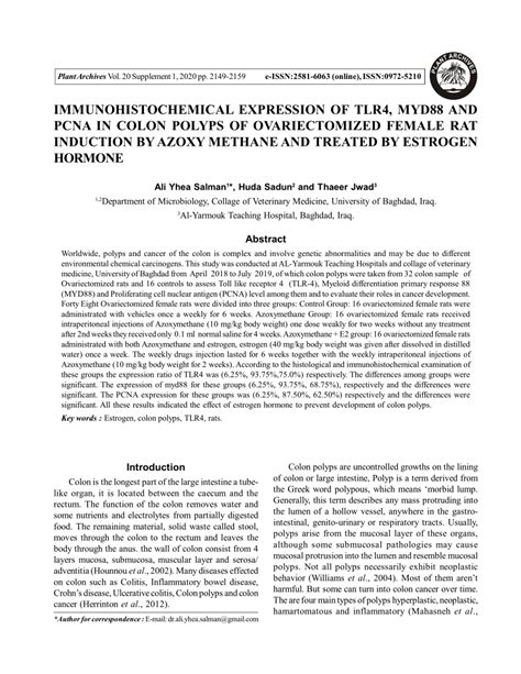 Pdf Immunohistochemical Expression Of Tlr Myd And Pcna In Colon