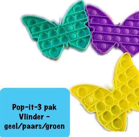 Pop It Fidget Toys Pakket Set Pop It 3 Pak Vlinder Geel Paars Groen