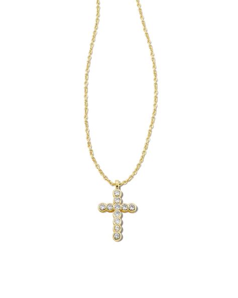 Cross Gold Pendant Necklace in White CZ | Kendra Scott