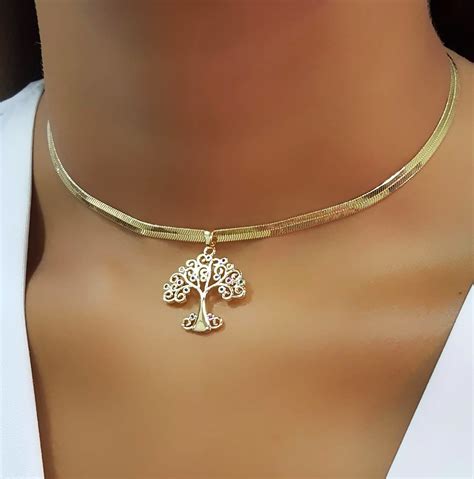 Choker Laminada Árvore da Vida Zircônia Colorida Banhado em Ouro 18K