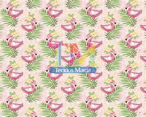 Tecido Tricoline Microfibra Ou Gabardine Estampado Flamingo Fundo