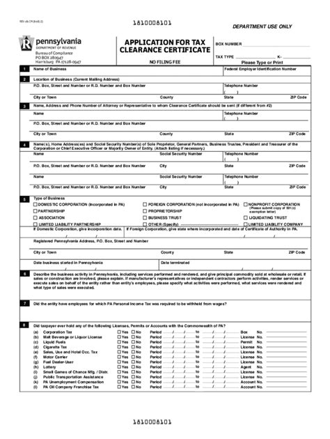 Application For Tax Clearance Certificate Pa Form Fill Out And Sign