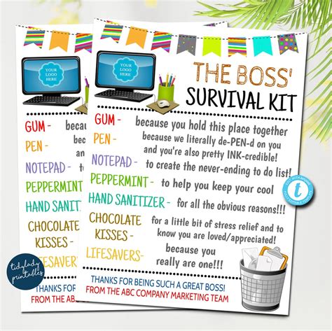 Boss Survival Kit Gift Tags Corporate Professional S Day Admin HR