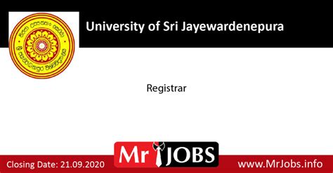 Registrar – University of Sri Jayewardenepura