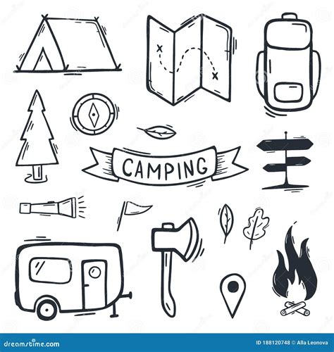 Summer Camp Camping Hand Draw Doodle Background Vector Illustration