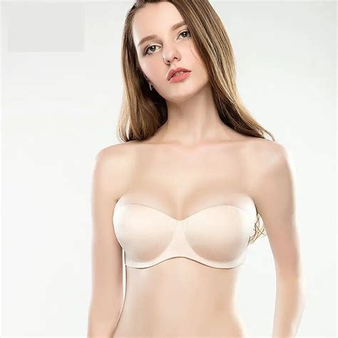 Mozhini One Piece Invisible Strapless Bra Half Cup Super Push Up Bra Wedding Dress Bra Party