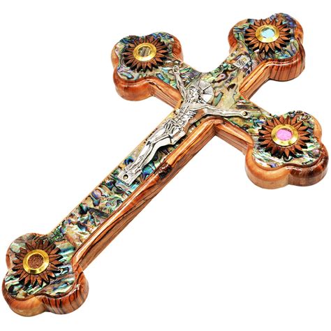 Olive Wood And Mother Of Pearl Cross With Crucifix And Incense