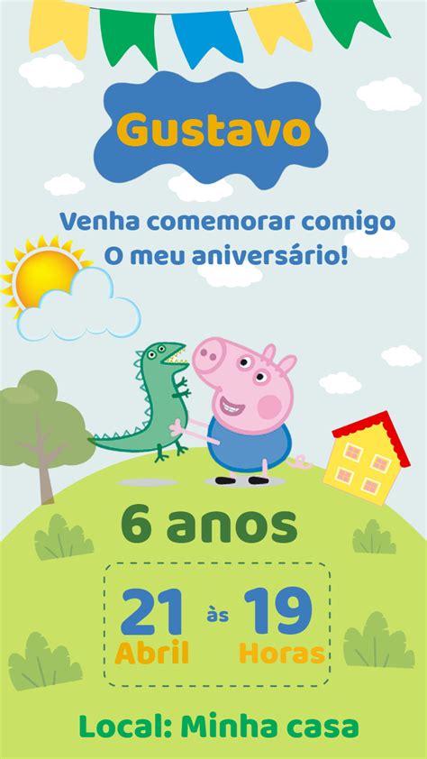 Convite aniversário Peppa Pig Edite grátis nosso editor online