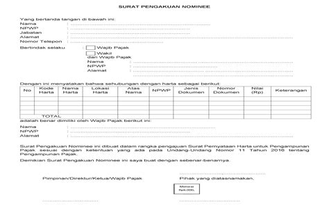 Detail Contoh Surat Pernyataan Kepemilikan Harta Tax Amnesty Koleksi