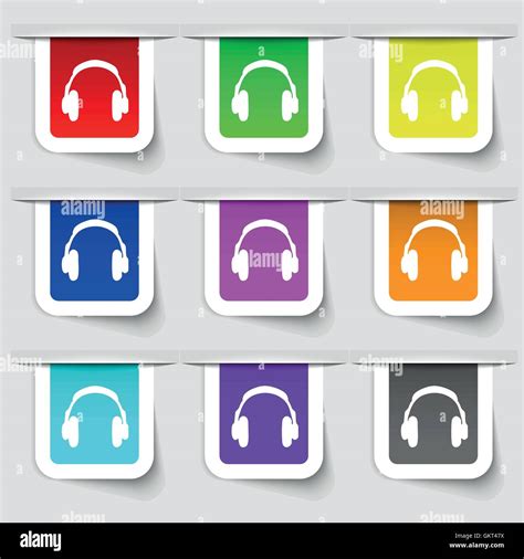 Headsets Icon Sign Set Of Multicolored Modern Labels For Your Design