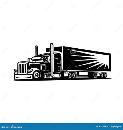 Silhouette Of Semi Truck Wheeler With Trailer Side View Vector Image