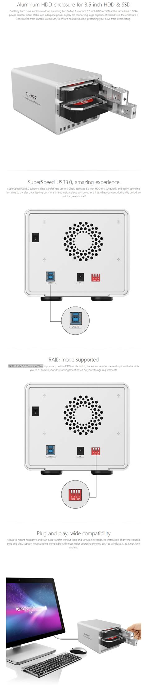 Buy Orico 9528RU3 2 Bay 3.5in Hard Drive RAID Enclosure Black [ORICO ...