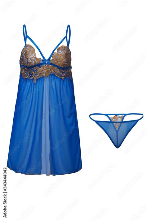 Subject Shot Of A Blue Lingerie Set Composed Of Thongs And A Loose