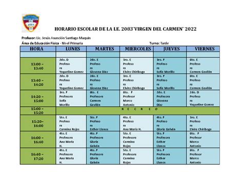 Horário Escolar Turno Tarde - Horario Escolar-ED. Fisica-2022- Turno Tarde. (1) actualizado - HORARIO ...