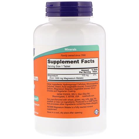 Now Foods Magnesium Malate 1 000 Mg 180 Tablets IHerb