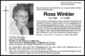 Traueranzeigen Von Rosa Winkler Trauer Bz