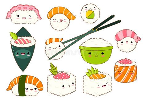 Kawaii Temaki Sushi Arroz Sopa Comida Japonesa Desenho Animado Sushi E