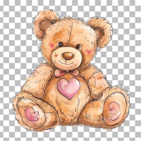 Un dessin d un ours en peluche avec un cœur sur sa poitrine PSD Premium