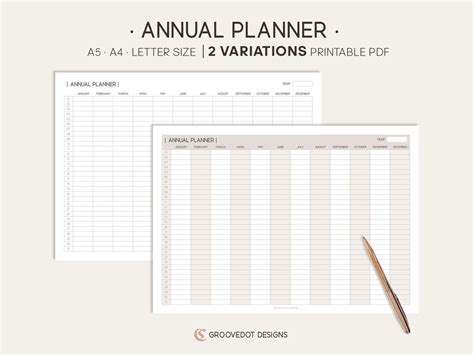 Annual Planner 2 Variations Printable Pdf Annual Planner Template