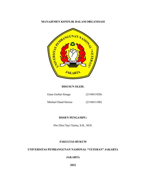 Pdf Manajemen Konflik Dalam Organisasi