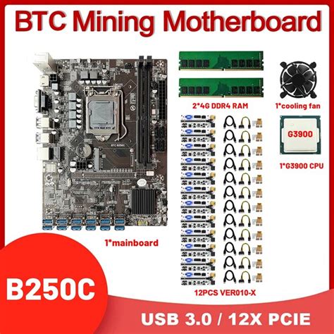 Placa base de minería B250C 12USB3 0 BTC CPU G3900 RAM 2X4G DDR4