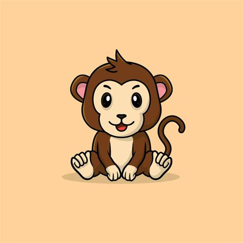 Vector Cute Baby Monkey Cartoon Sitting Icon Illustration