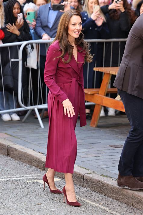 Kate Middleton Wears Burgundy Karen Millen Trench Dress On A Visit To