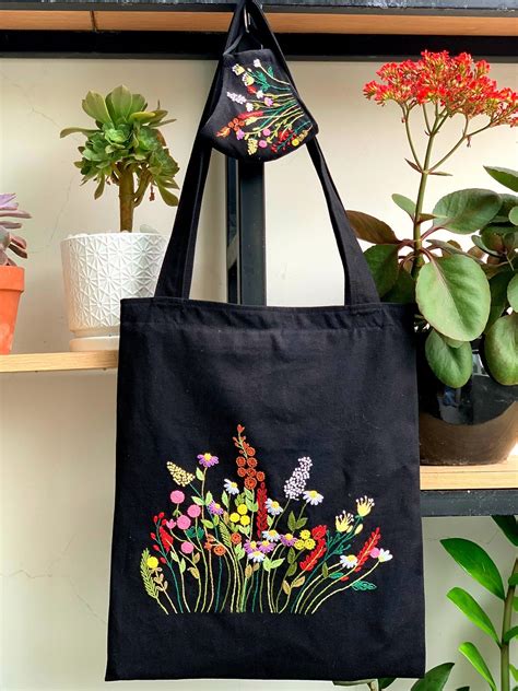 Bestickte Canvas Tasche Damen Shopper Tasche Florale Tasche Etsy