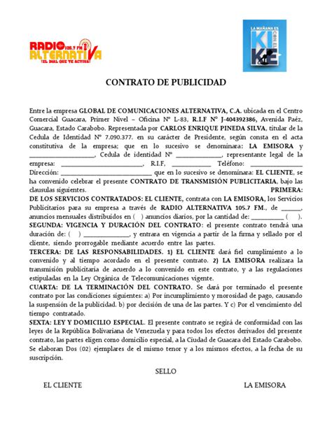 Contrato De Publicidad Pdf