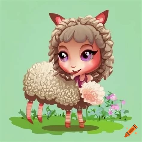 A Cute Anthropomorphic Sheep Girl In A Beautiful Garden