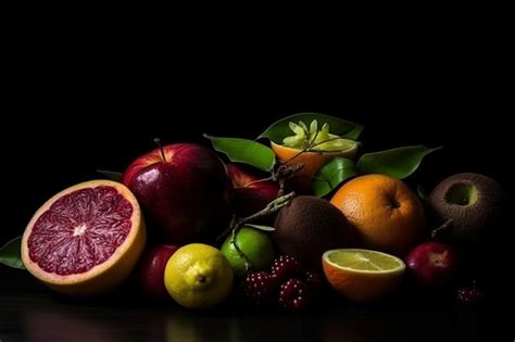 Premium AI Image | Fruits on a black background with a black background