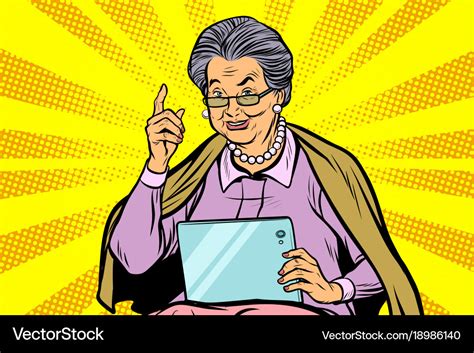 Caucasian Elderly Woman With A Tablet Royalty Free Vector