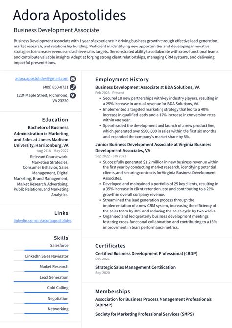 Top 17 Business Development Associate Resume Objective Examples