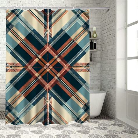 Lzatpd Shower Curtain Repeating Geometric Elements Squares And