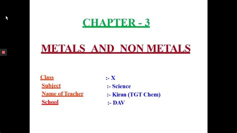 Metals And Non Metals Std 10 Part 1 Physical Properties Of Metals And Non Metals Youtube