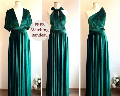 Emerald Green Velvet Infinity Dress Bridesmaid Velvet Infinity Etsy Infinity Dress