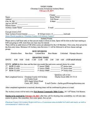 Fillable Online Chouteau County H Archery Shoot Registration Form Fax