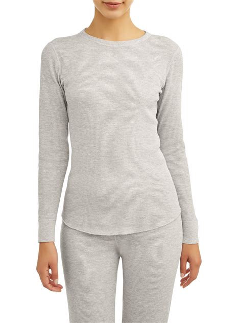 Hanes Womens X Temp Thermal Waffle Crew Top With Freshiq