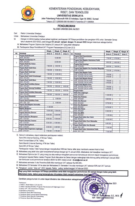 Jadwal Registrasi Pembayaran Ukt Biaya Pendidikan Dan Pengisian Krs