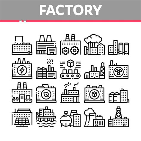 Premium Vector Factory Industrial Collection Icons Set Vector