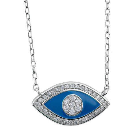 NP423 Rhodium Plated Sterling Silver Oval Light Blue Evil Eye Enamel