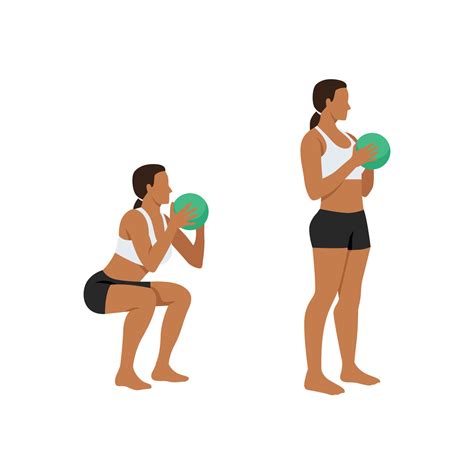 Woman Doing Medicine Ball Squat Exercise Flat Vector Illustration