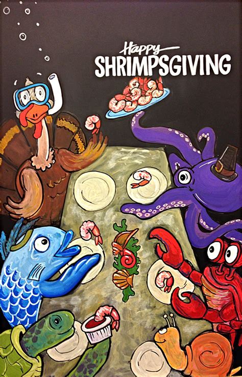 Shrimpsgiving chalkboard art by Elissa Surabian | Chalkboard art