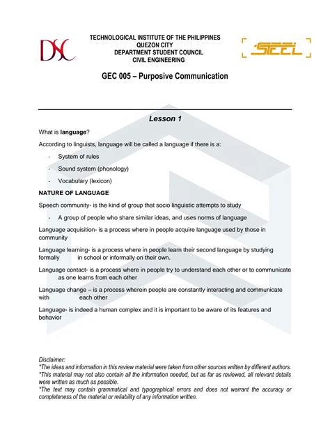 SOLUTION Scribd Vpdfs Gec 005 Purposive Communication Reviewer