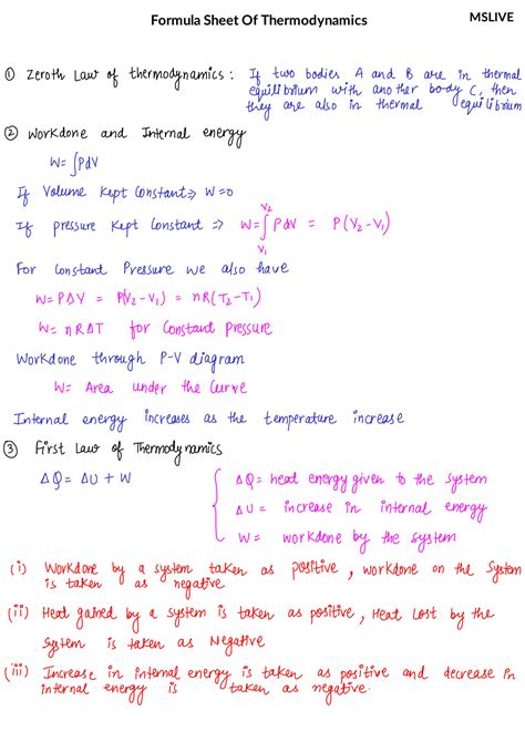 Solution Formula Sheet Of Thermodynamics Studypool